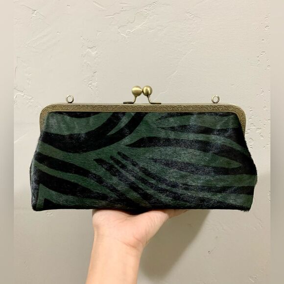 Handmade Real Hair-on-horsehide Leather Kisslock Clutch/Shoulder Bag/Crossbody